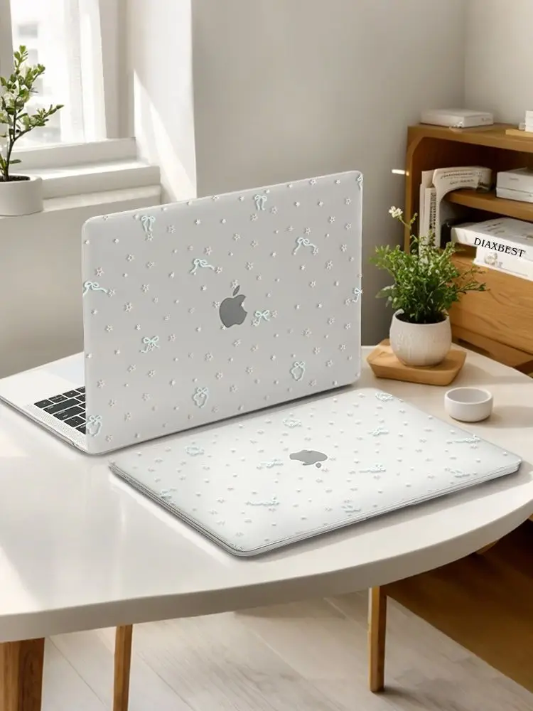 Minimalist Bow Case for Macbook Air 13 M5 M1 Pro 14 M4 13M3 15 16 M2 Mac Hard Shell Accessory Cover A1278A1369 A1466 A3429 Neo
