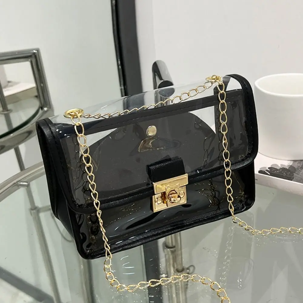 PU Transparent Shoulder Bag Trend Chain Belt Multicolor Sling Bag Flap Bag Commuting Crossbody Bags Women Female