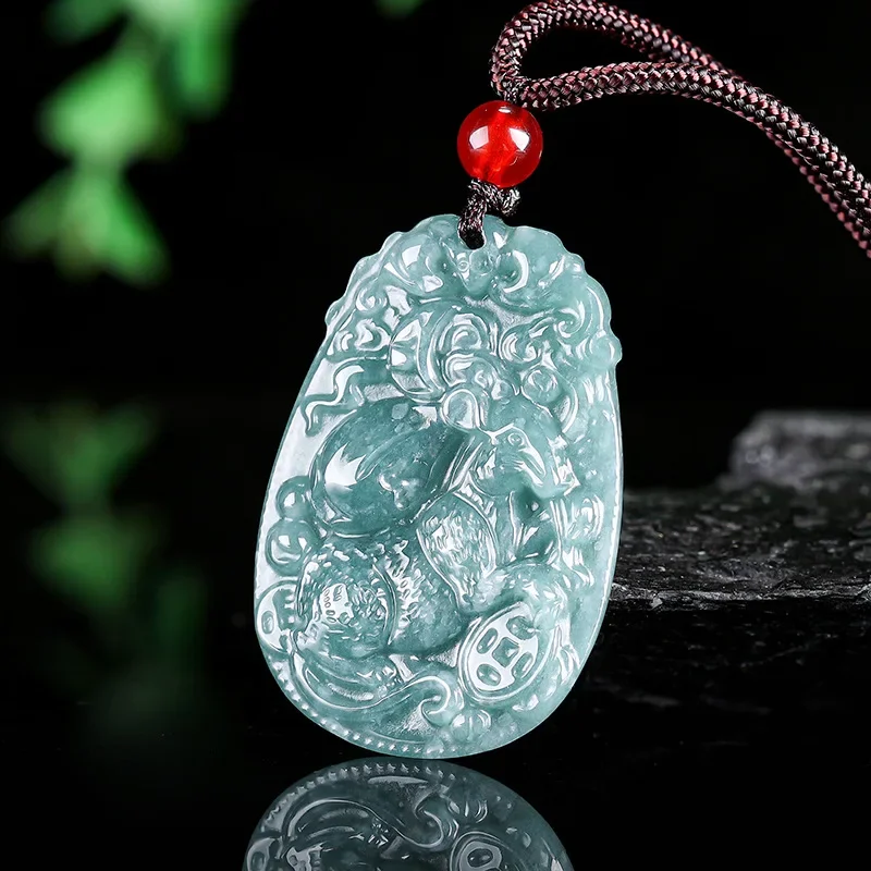 Natural A-grade jade pendant zodiac blue water seed Rat Cow Tiger Rabbit Dragon Snake Horse Sheep Monkey Chicken Dog Pig