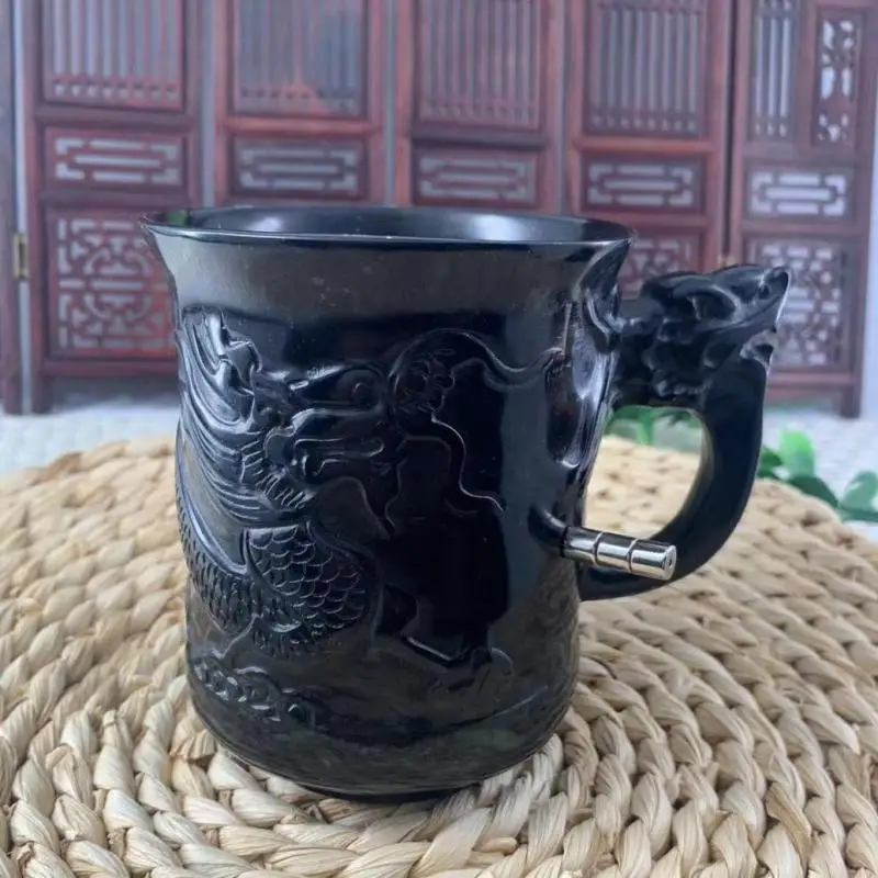 

Natural Jade Teacups Dragon Cup Tibetan Medicine King Stone Magnetic Jade Mugs With Lid Green Health Stones Office Tea Cup Gift