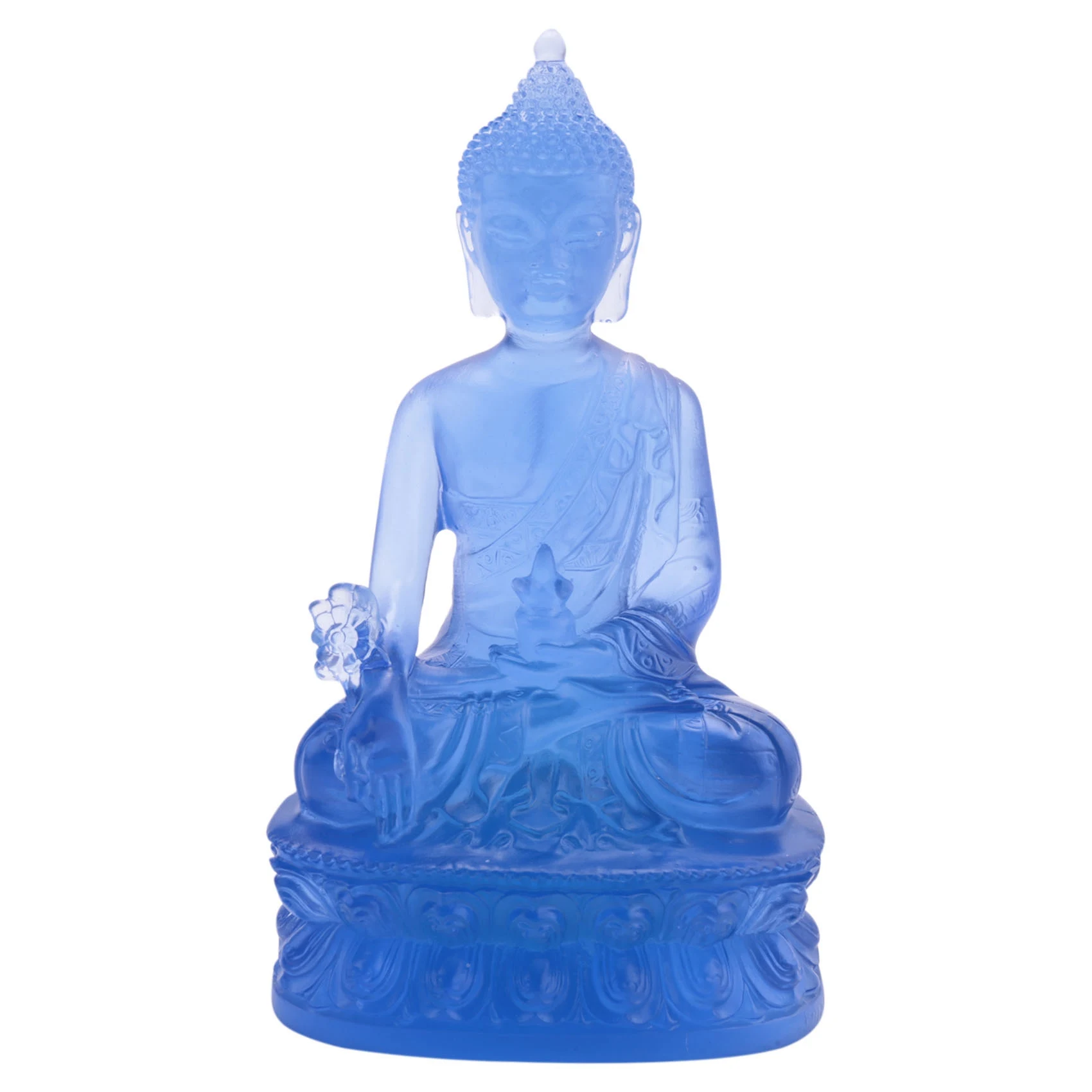 

Tibetan Medicine Buddha Statue,Translucent Resin Buddha Sculpture Decor Spiritual Decor Collectible -Blue