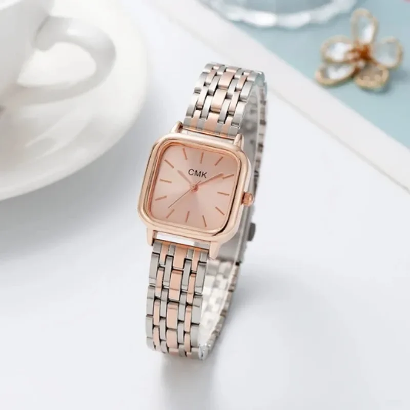 Reloj de pulsera de acero inoxidable Para Mujer, Relojes minimalistas de temperamento, Relojes de pulsera de cuarzo cuadrados pequeños Para Mujer