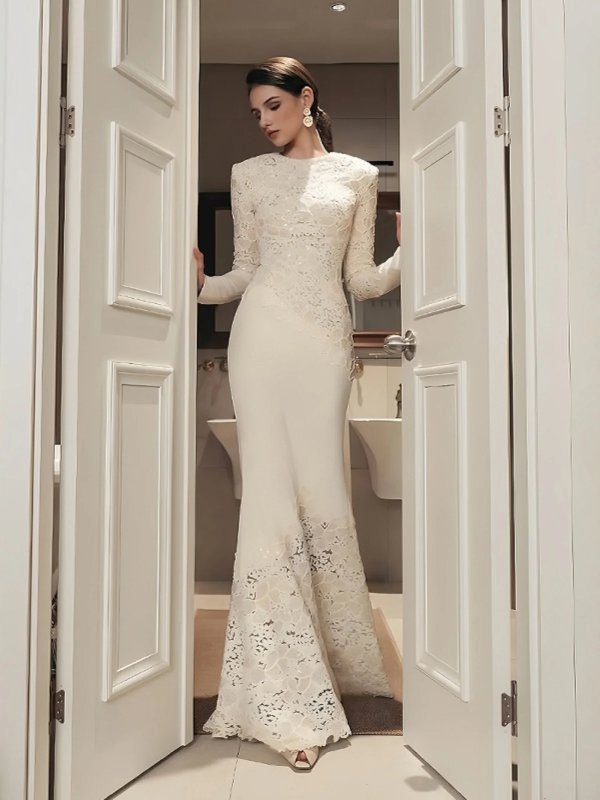 Ele – robe longue amincissante brodée de fleurs, jupe queue de travail lourd, décontractée, taille froncée, mélange de coton et de Polyester