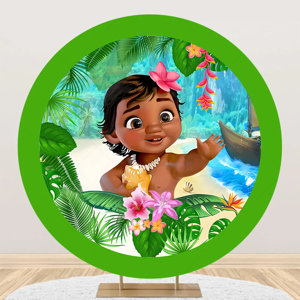 Round Disney Moana Backdrop Custom Kids Birthday Party Banner Background Baby Shower Cartoon Photography Decoration Photo Props