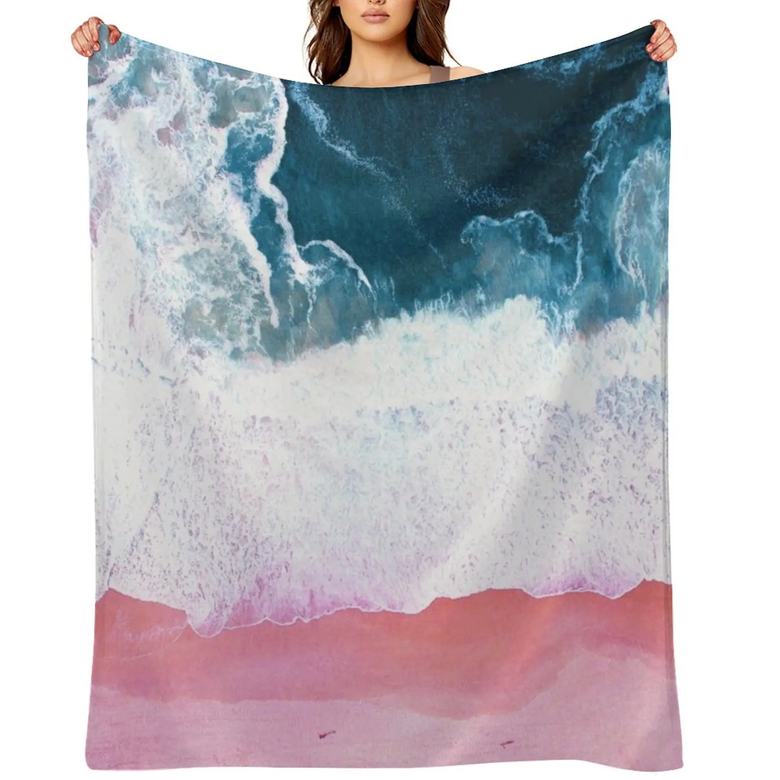 

Aerial Beach, Ocean Waves Throw Blanket Flannels Soft Plaid Large Blankets