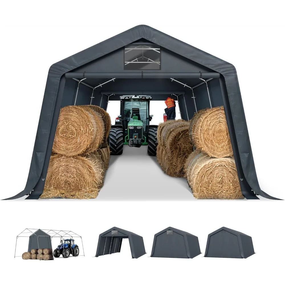 

13'X22'X9.6' Outdoor Portable Storage Shelter Shed Garage with Roll up Zipper Doors & Vents Carport for Motorcycle Waterproof a