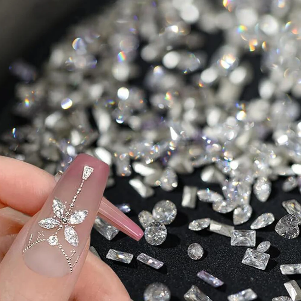 50 Stück gemischte Größe, flacher Boden, Zirkon-Diamant-Nagel-Charms, 2–3 mm, Edelsteine, Mini-Nagelkunst, Strass, mehrere Formen, Kristall-Nagel-Edelsteine – Detail 1