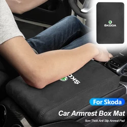 Car Armrest Mats Suede Support Pad Protection Cushion For Skoda Vrs Scala Mk3 Kodiaq Kamiq Karoq Fabia Superb Yeti Octavia Rapid