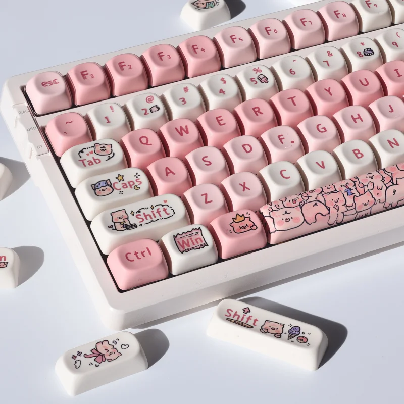 Pink Piggy Keycap Cartoon Cute MOA PBT Square Sublimation Ningzhi 68 75 98 S99 104 For Mechanical Keyboard Cute Keycaps