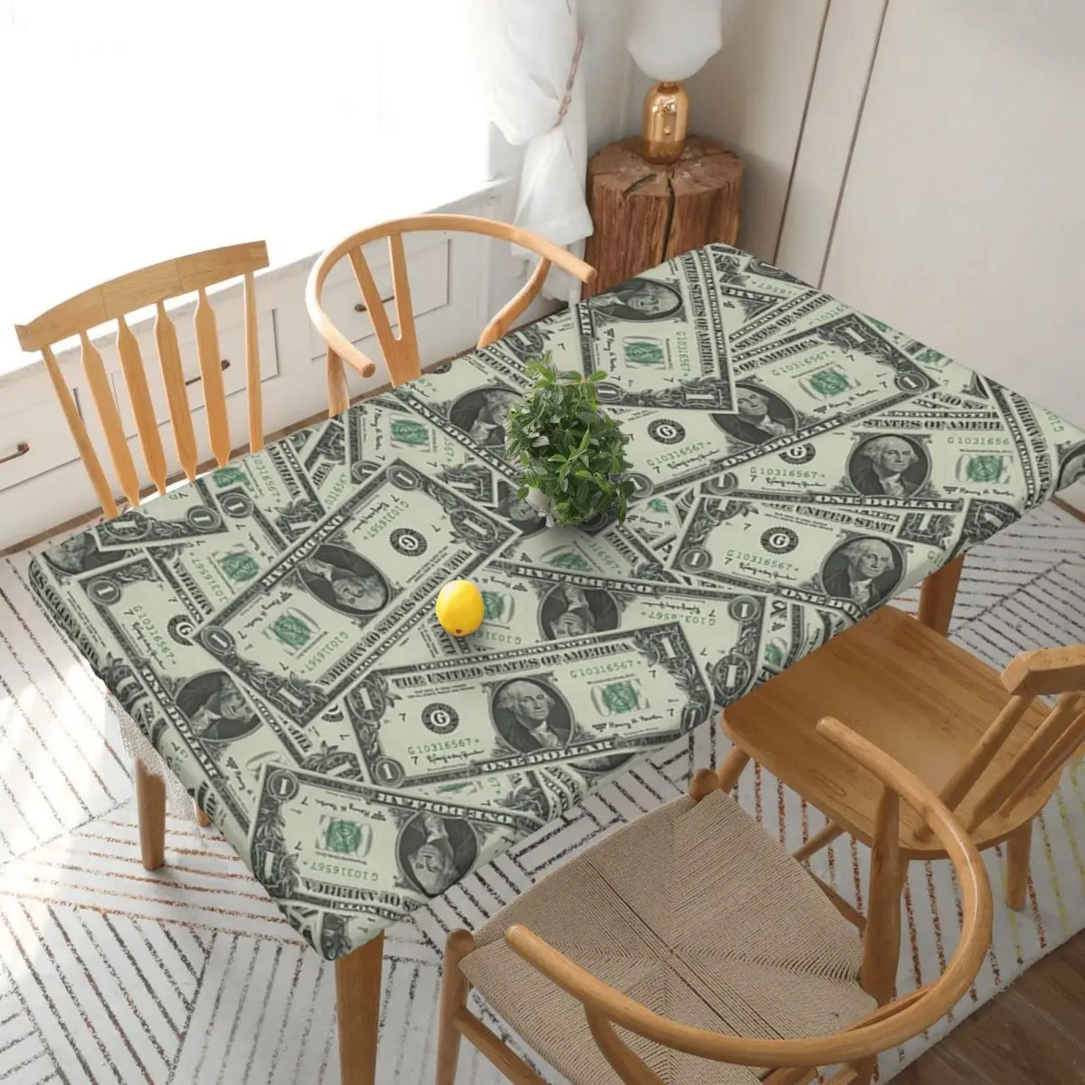 Money Dollars Bill Pattern Custom Rectangular Tablecloth Oilproof Table Cover for Dining Events Table Cloth