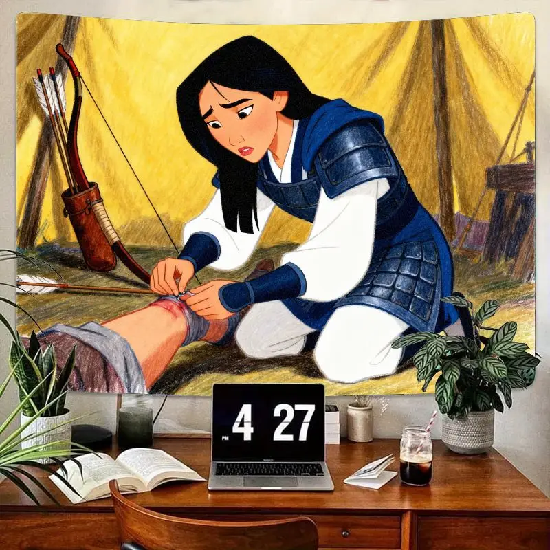 

1PC Mulan Warrior Healing Tapestry, Disney Anime Wall Art, Aesthetic Polyester Decor for Bedroom Living Room, Brave Girl Gift.