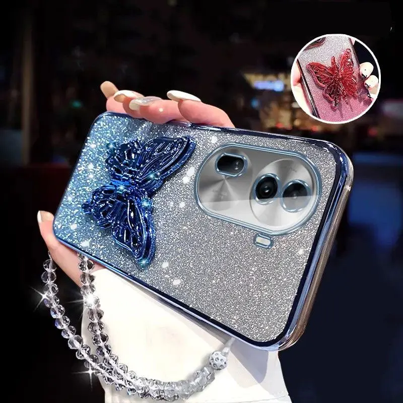 

Luxury Lanyard Case For OPPO Reno 11 pro 5G Butterfly Bracket Stand Holder Shell for Reno11 11pro 12 12pro 10pro Back Cover Capa