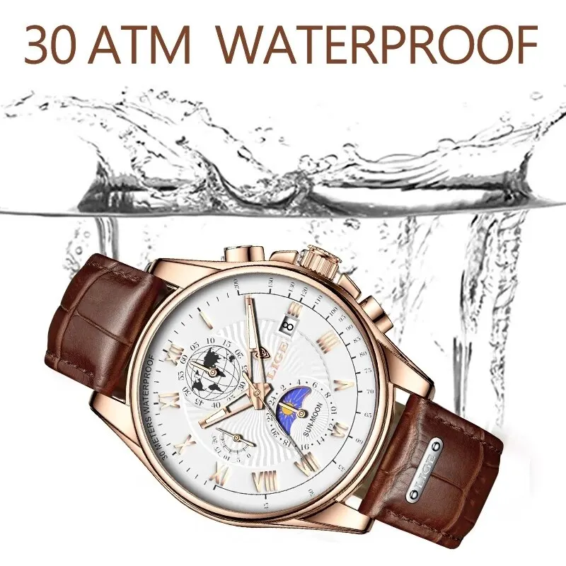 LIGE Casual Sport Watches for Men Top Brand Luxury Military Leather Wrist Watch Man Clock Fashion Chronograph Wristwatch