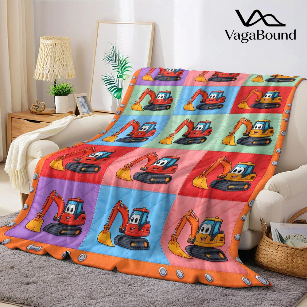 Red Excavator Bolt Grid Flannel Blanket Perfect for Sofa Office Bed Travel Sleep Read Relax Camping Four Season Use