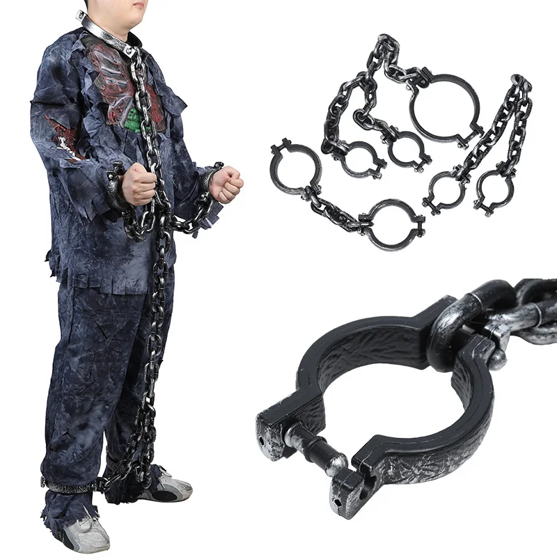 

Plastic Iron Chains Handcuffs Ankle Shackles Halloween Party Prisoner Performance Costumes Props Character Supplies Accessories