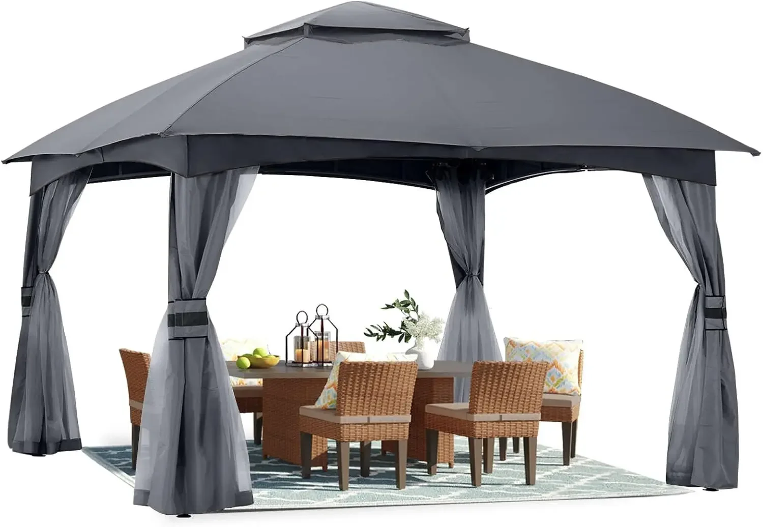 

Patio Gazebo with Mosquito Netting, Outdoor Canopies for Shade and Rain for Lawn, Garden, Backyard & Deck (Dark Gray)