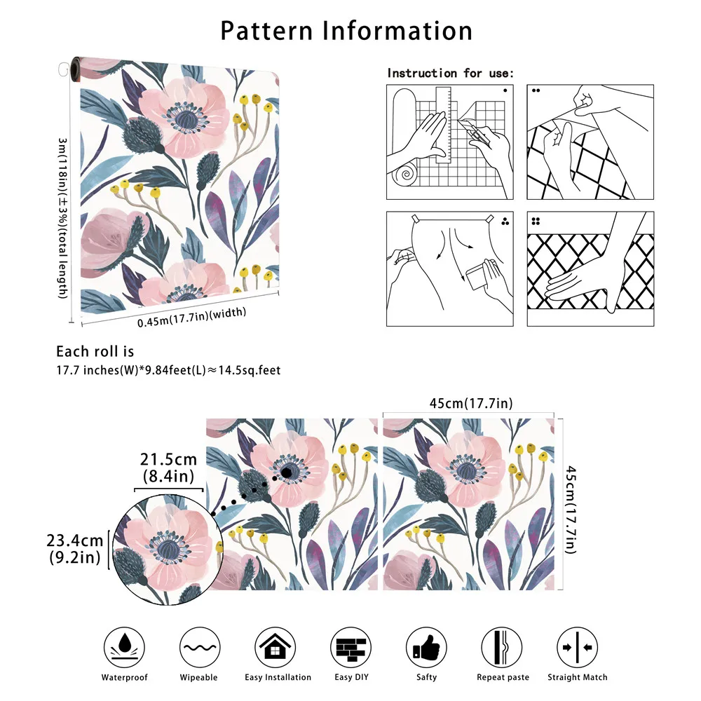 Peel And Stick tapety z PVC zdejmowane różowe kwiaty akwarela liść samoprzylepne naklejki ścienne dekoracja szafki łatwe do czyszczenia