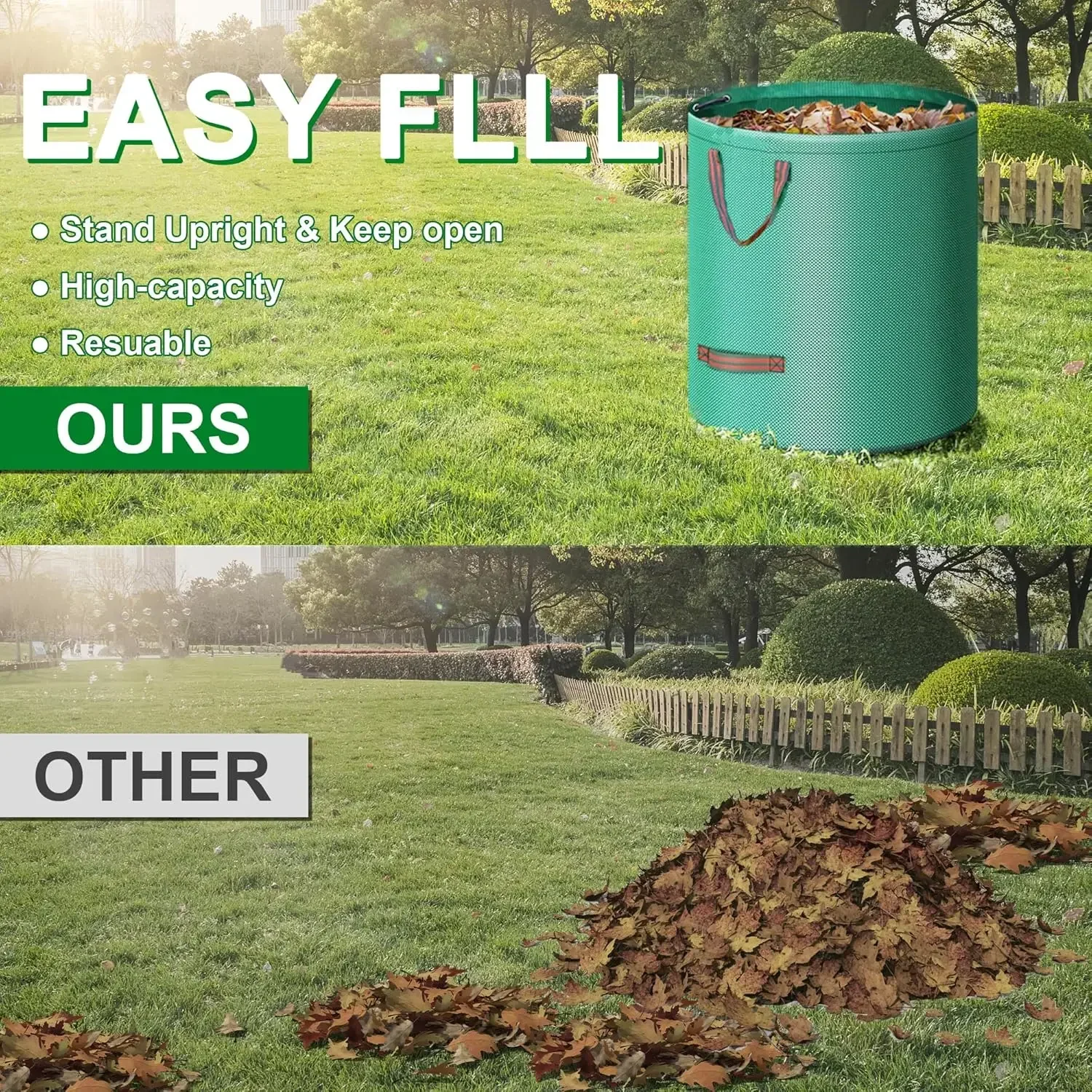 52 Gallon Reusable Yard Waste Bag, Heavy Duty Garden Leaf Bag with 4 Reinforced Handles for Lawn Cleanup