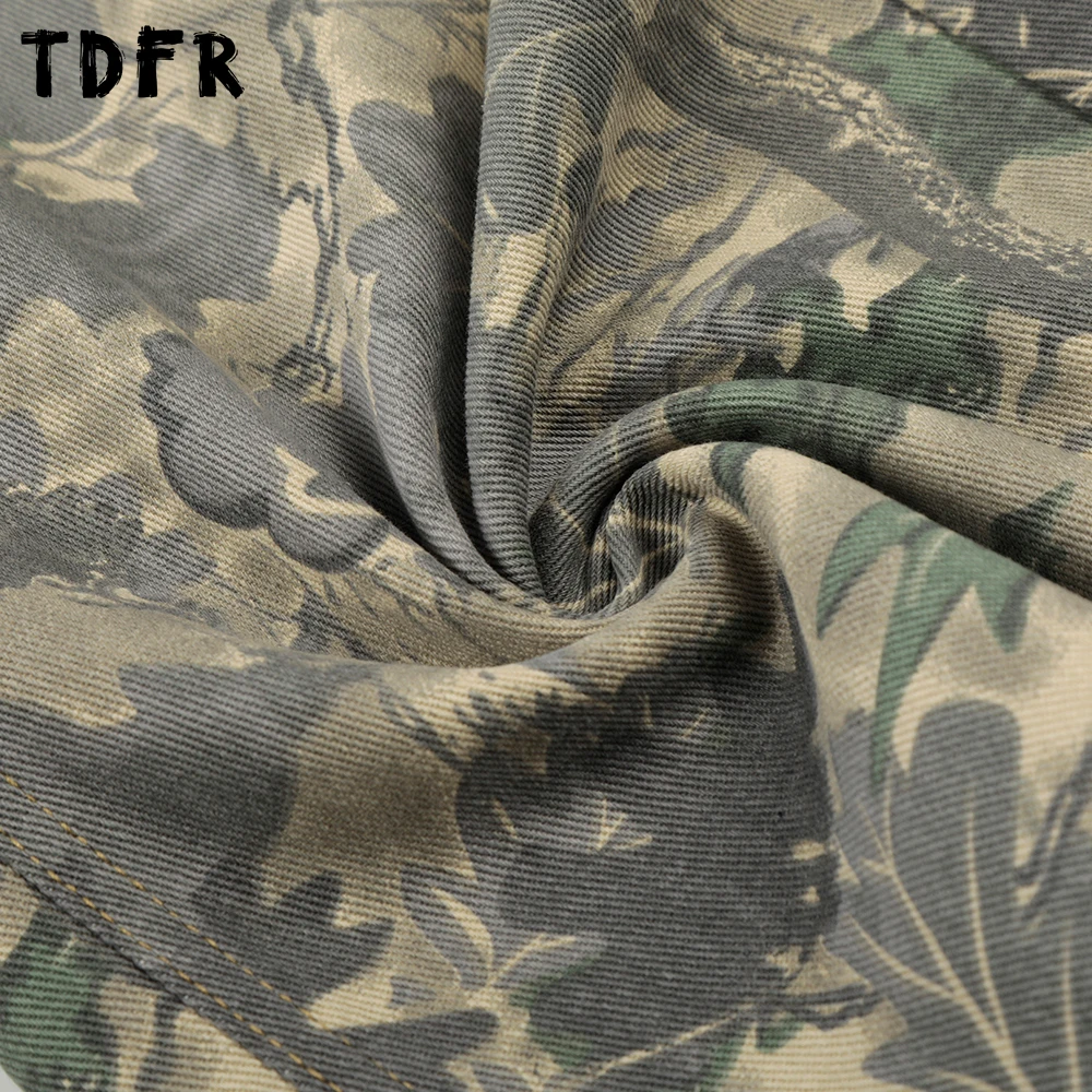 Leaves Camouflage Cargo Shorts Mens Pocket Summer Retro Safari Style Baggy Wide Leg Half Pants Man