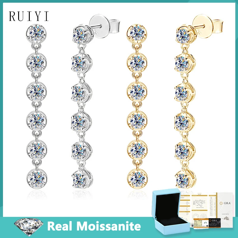 

Trendy 3mm Round Moissanite Long Tassels Stud Earring For Women S925 Sterling Silver Luxury Diamond Drop Earrings Fine Jewelry