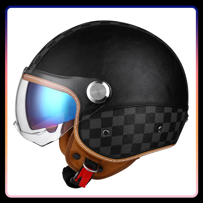 

Unisex Open Face Motorcycle Helmets Men Women DOT Vintage Jet Moto Helmet with Daul Lens Electric Scooter 3/4 Half Helm