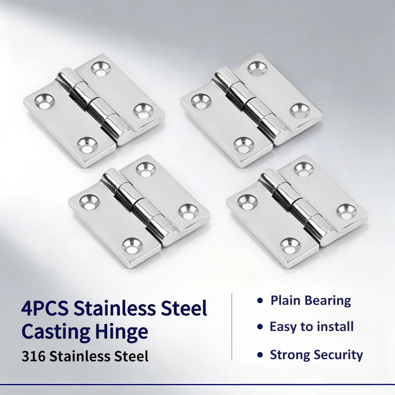 4Pcs Set 316 Stainless Steel Mirror Polished Square Deck Cast Door Hinge for Marine Boat Hardware Accessories