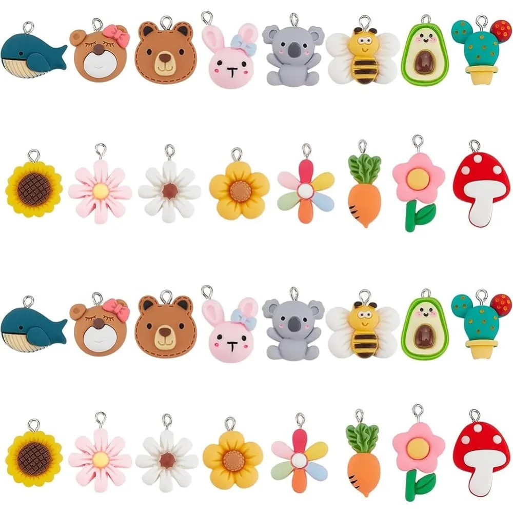 

32 шт., 16 стилей, красочные подвески в виде цветка, подвески из смолы, подвески в виде цветка ромашки и подвески из бисера в виде животных с залог для браслета