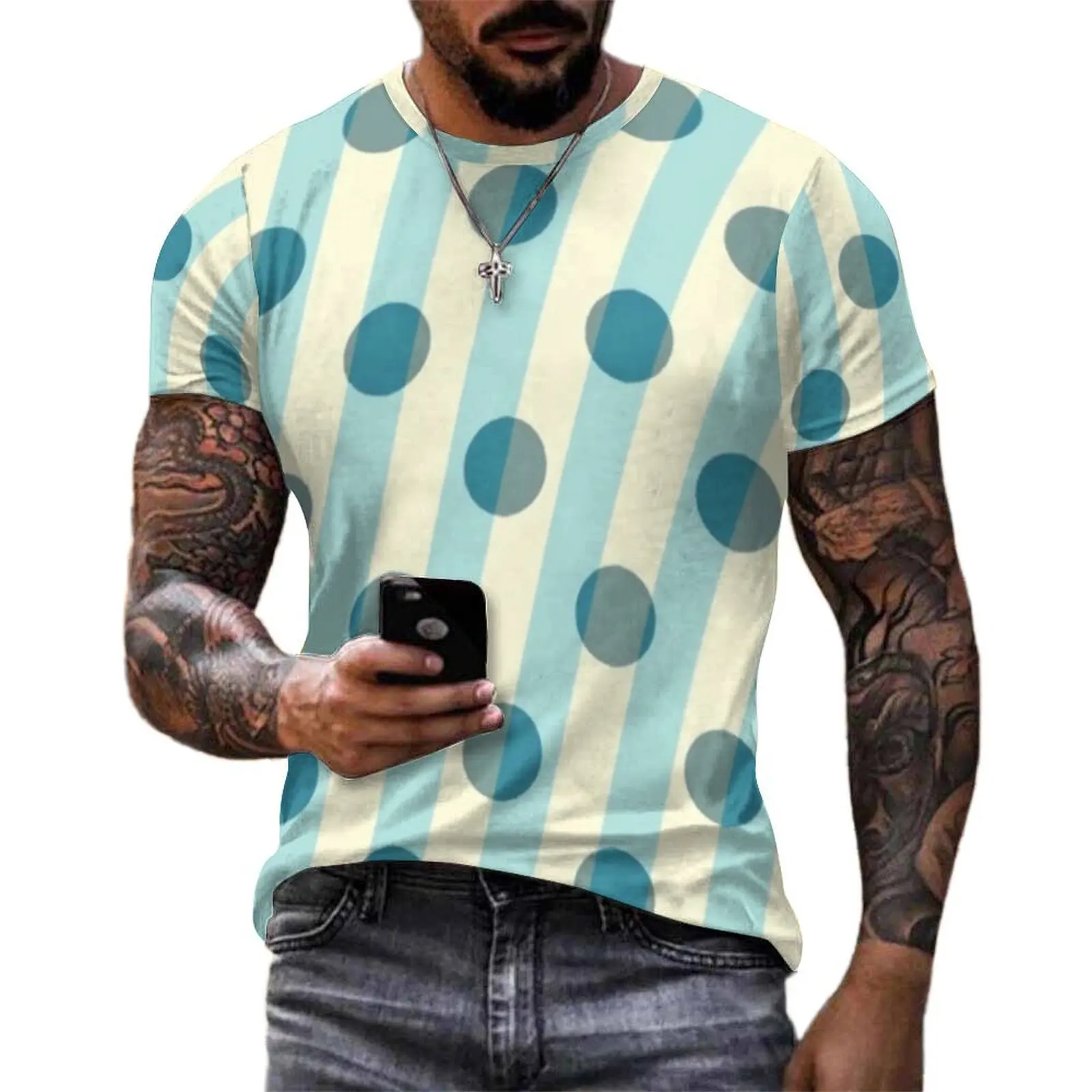Men Dots And Stripes T Shirt Modern Art Harajuku T Shirts Short-Sleeve Graphic Tshirt Hot Sale Summer Awesome Oversize Top Tees