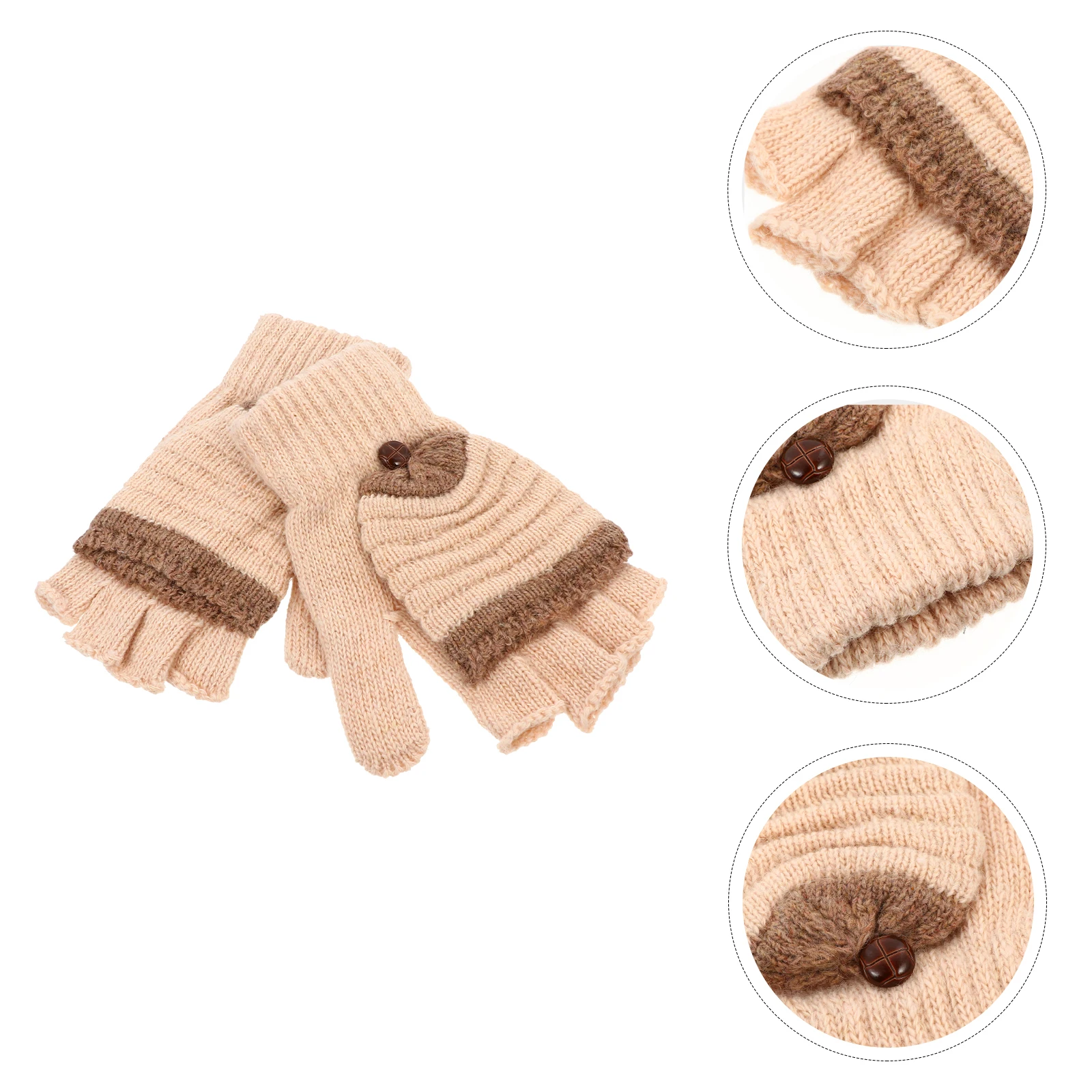 

1 Pair Winter Thermal Knitted Gloves For Women Half Finger Warm Convertible Mittens Touch Screen Cycling Hand Warmer