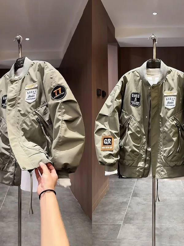 

Trendy American Label Heavy Embroidery Jaet Men's Autumn Winter New Faion Baseball orm Slim Fit Top Polyester Fabric