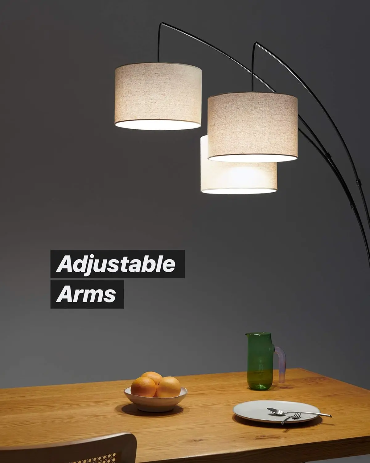 Modern Arc Floor Lamp with 3 Adjustable LED Lights for Living Room Bedroom - Black view 4