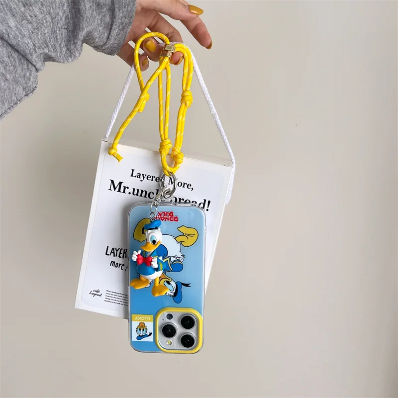 Disney süße Donald Duck lustige Cartoon weiche Silikon Handyhülle für iPhone 15 14 13 12 Pro Max Donald Duck Puppe Lanyard Anti-Drop