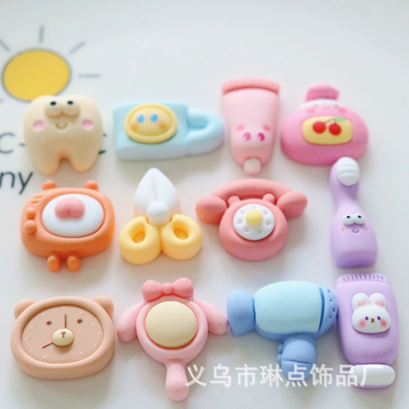10 Pcs New Mini Cute Cartoon Funny TV Hair Dryer Resin Cabochon DIY Jewelry Party Hairpin Craft