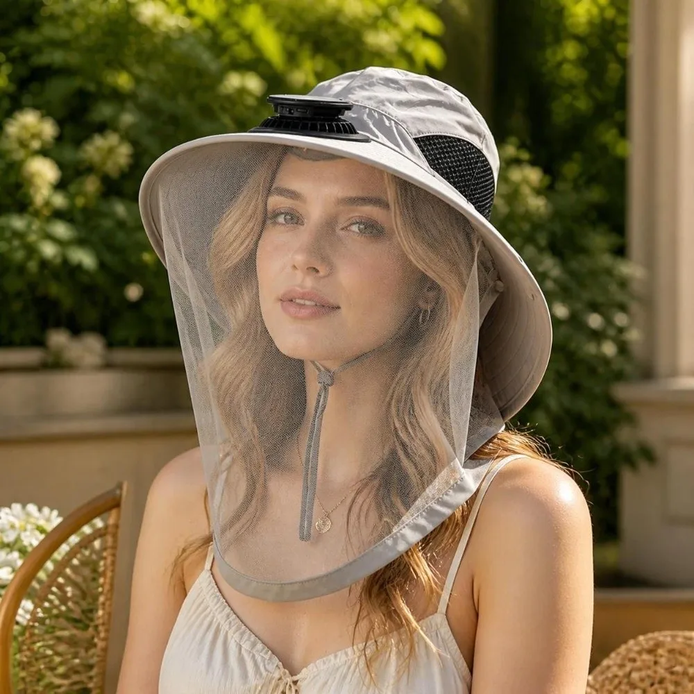 Fashion UV Protection Solar Fan Hat Foldable Quick-Drying Mosquito Head Net Hat Wide Brim Sun Protection Fisherman Hat Summer