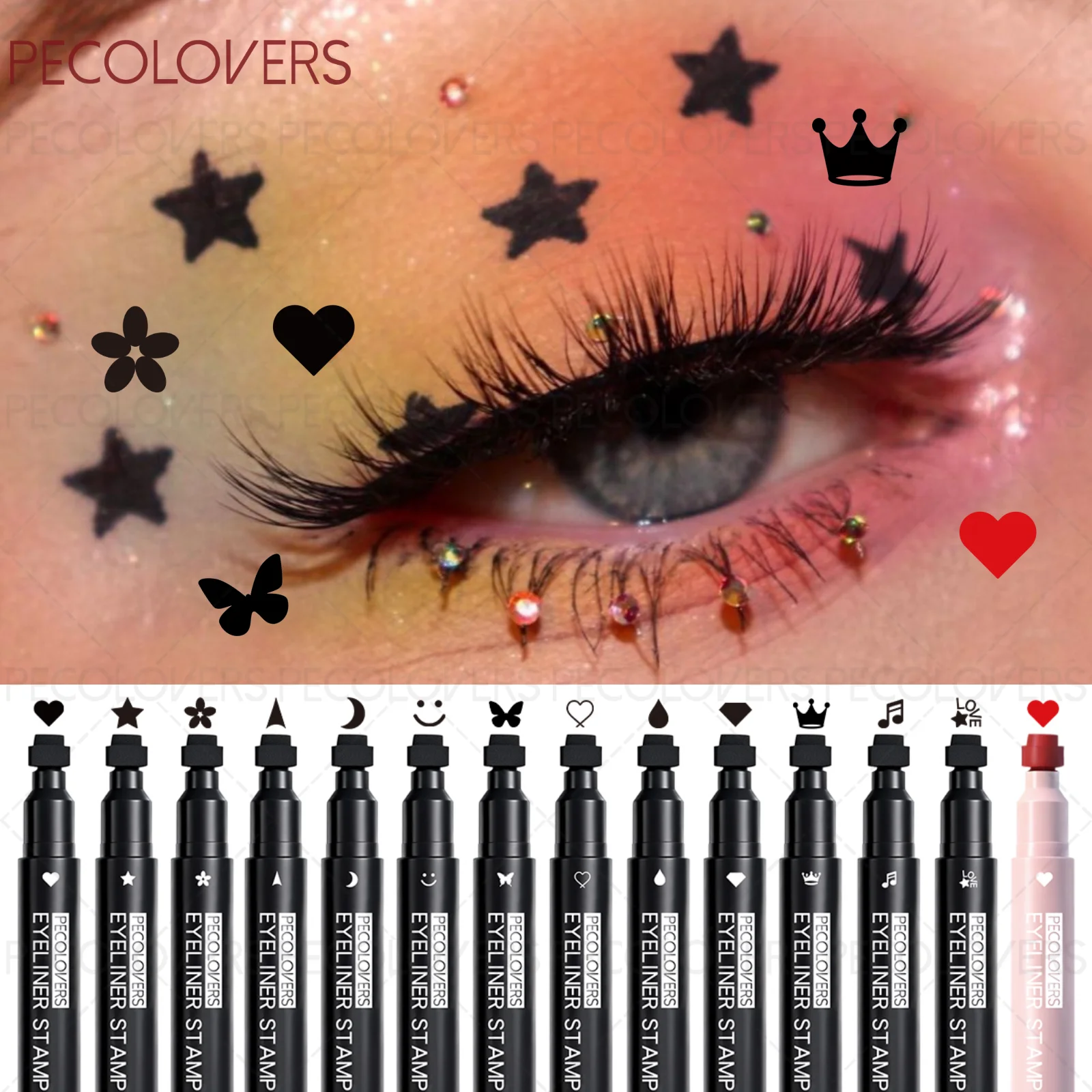 14PCS/Set Double-ended Seal Eyeliner, Waterproof, Quick-drying, Multiple Pattern Options, Suitable for Daily and Party Makeup