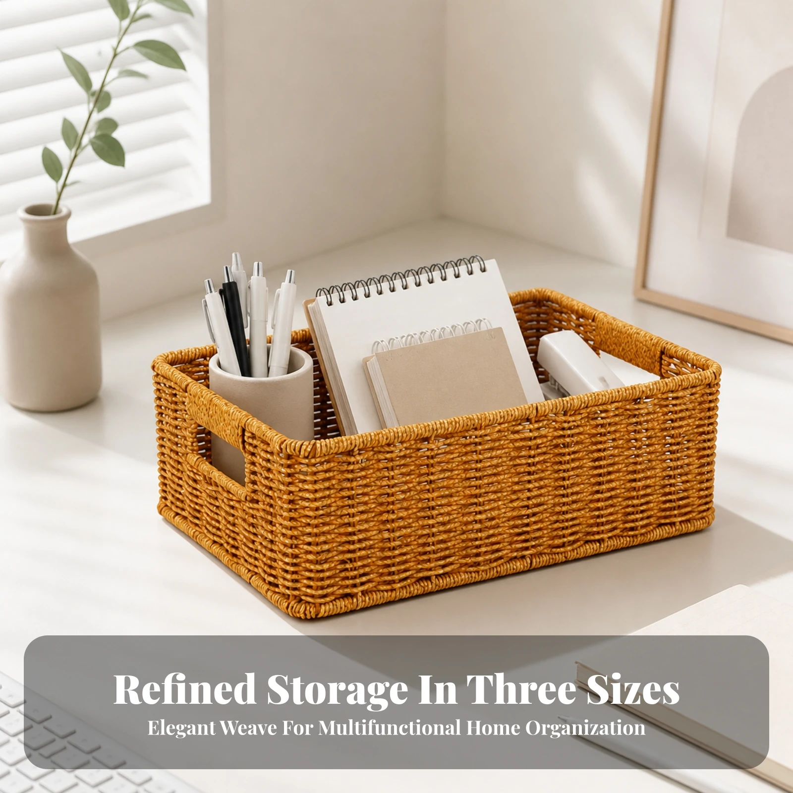 PP Storage Basket with Cutout Handles Decorative Storage Basket with Cutout Handles Organizer Bin Rigid Flat for Desktop