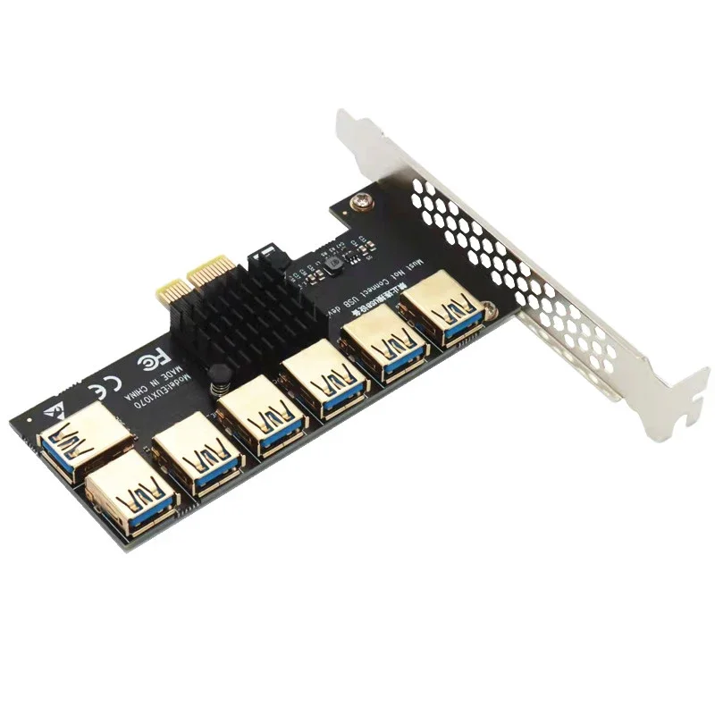 

NEW PCIE 1 to 7 Riser Card PCI Express multiplier Hub Adapter USB 3.0 PCI-E x1 to x16 Riser For Bitcoin Mining Miner BTC Devices