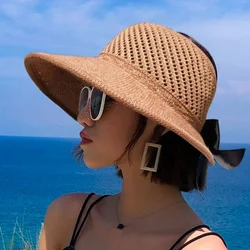 2021 Summer Women's Sunscreen Hat Classic Bowknot Foldable Fashion Straw Hat Casual Outdoor Beach Cap Women Protection Cap