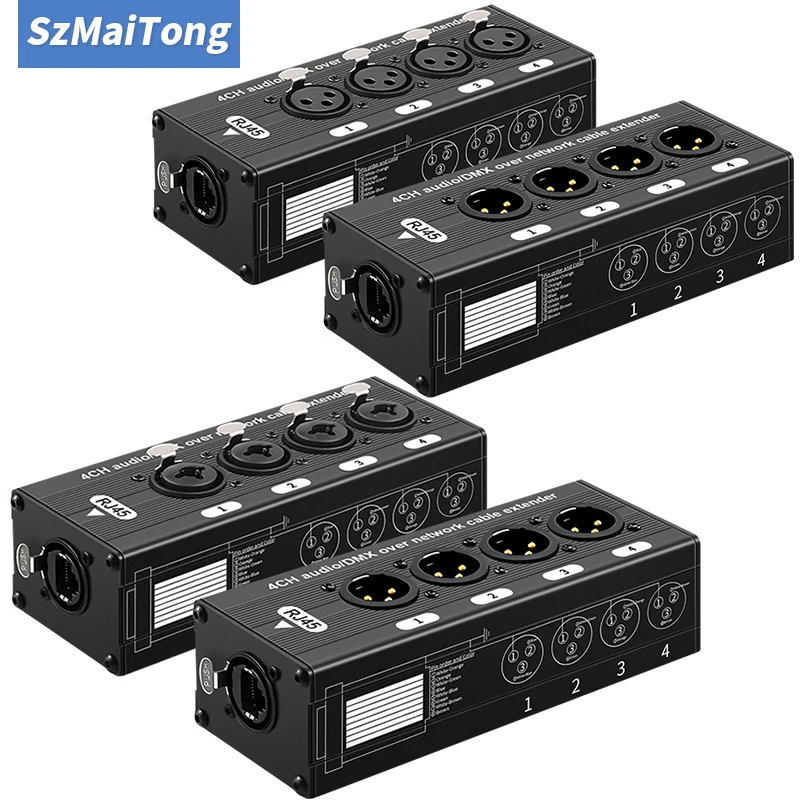 

Компактный 4-канальный XLR-RJ45 удлинитель по Cat5e/Cat6, аудиопередатчик для сцены, студии и профессионального звукового оборудования