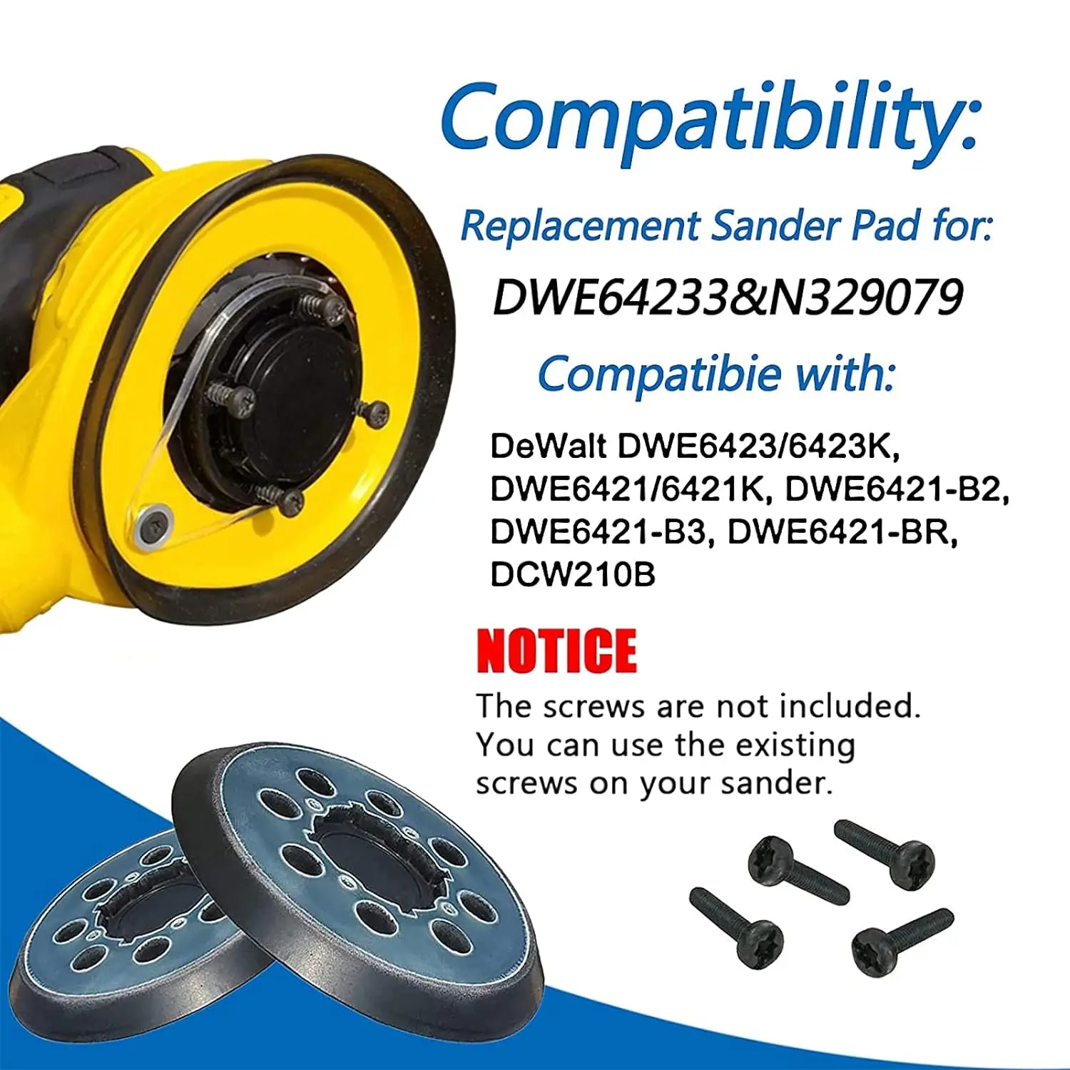 Bantalan pengganti kait dan Loop, 2 pak 5 inci 8 lubang Orbital Sanding Pad kompatibel dengan DWE64233 & N329079 Sander Orbital acak