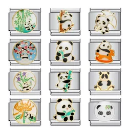 Lovely Y2k Colorful Glaze Charms Italian Links Cute Treasure Panda Bamboo 9mm Bracelet Bangle Stainless Steel DIY Making Jewelry