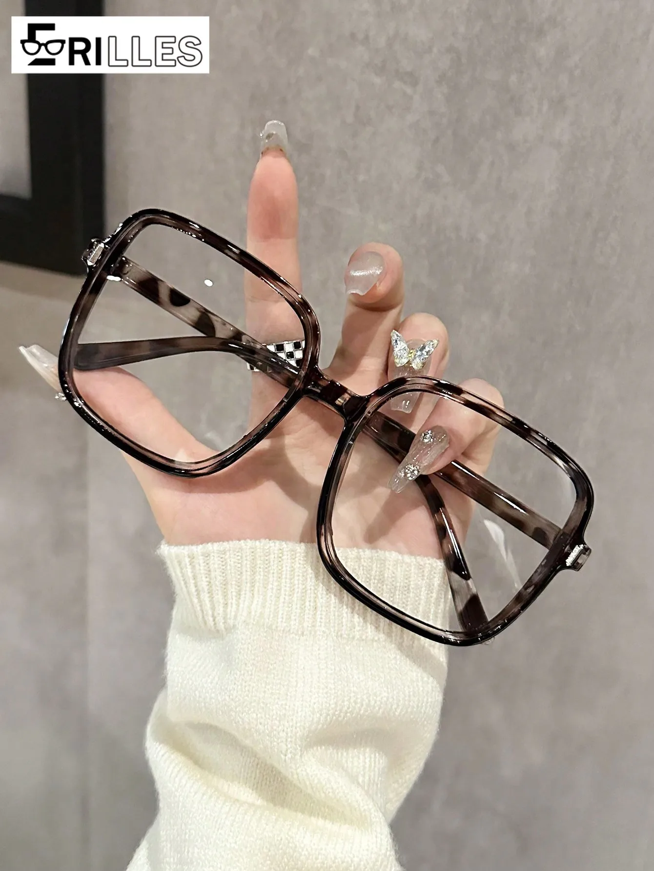 Übergroße quadratische Brille, blaues Licht blockierender Vollrahmen, breites schwarzes Rahmendesign, natürlicher Look-Verstärker für den täglichen Gebrauch