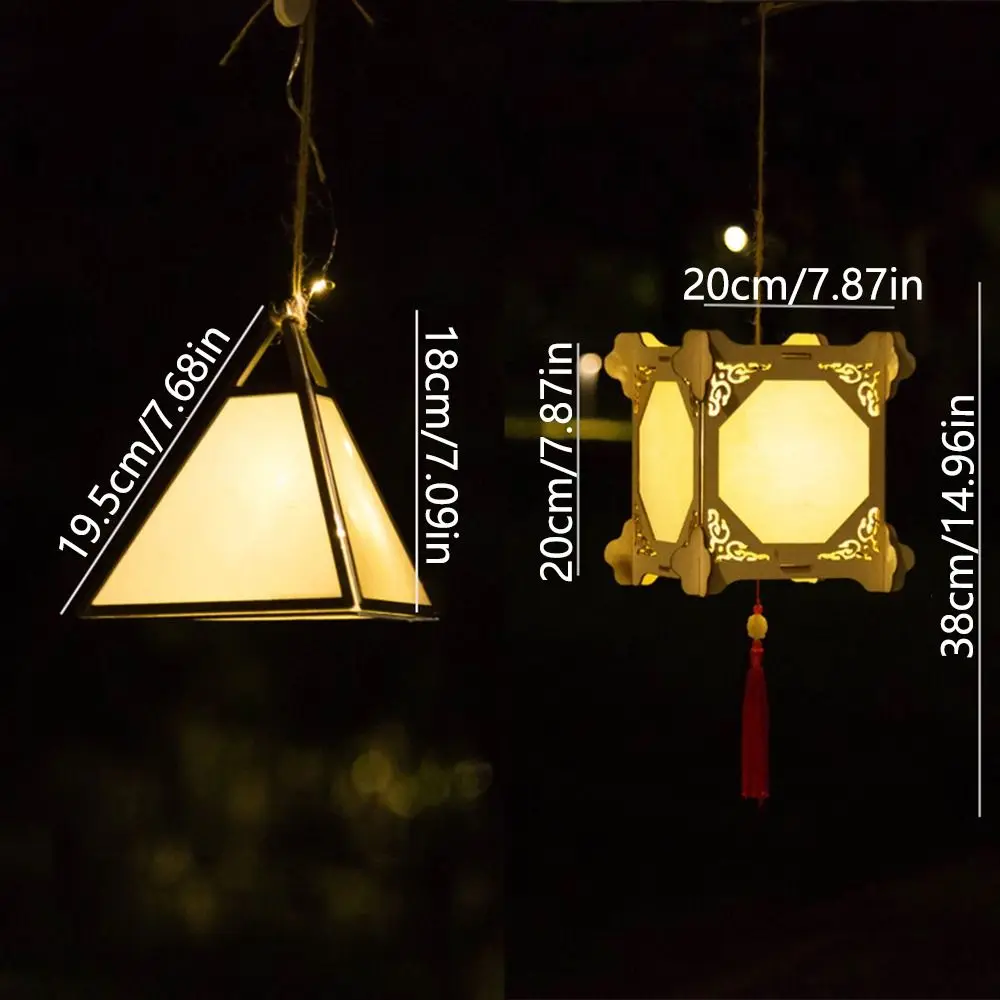 Portable Wooden Mid-Autumn Festival Lantern LED Light Creative DIY Flower Lamp Drawing Glowing Handmade Hanging Lamp Mid-autumn