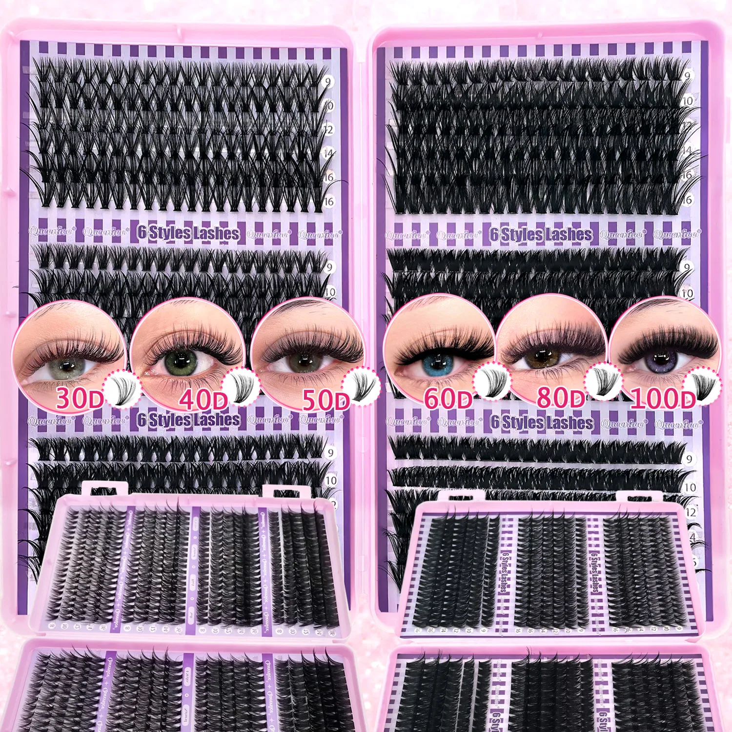 DIY Wimpernverlängerung 30D-100D Cluster-Wimpern, 9-16mm Gemischte Längen, Geschwungen & Voluminös Für alle Make-up-Looks. Anfängerfreundlich