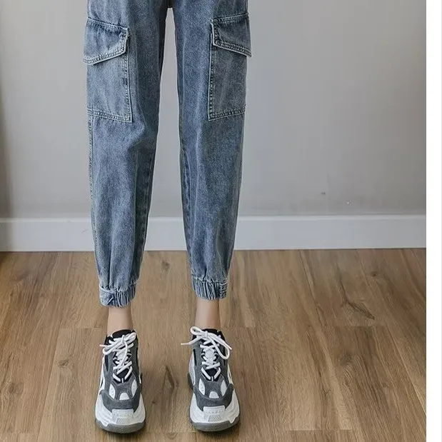 

Свободные прямые джинсы с высокой талией для папы, женские весенне-осенние новые европейские свободные брюки-шаровары для похудения