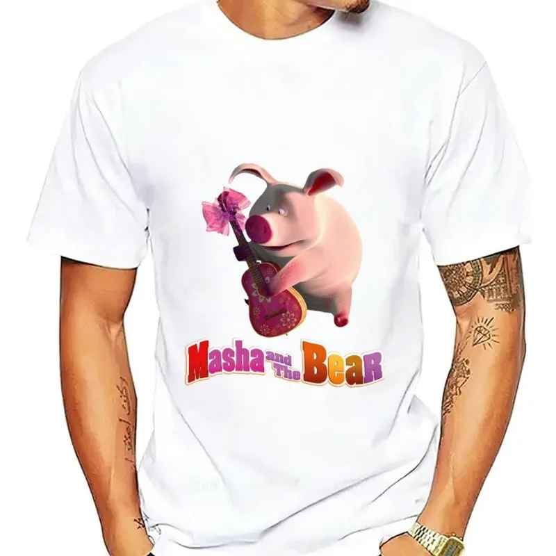 Cartoon M-Masha and the B-Bear Cute T Shirt Men Couple Combination Women Clothes Short Sleeve Collar Fashion Cotto