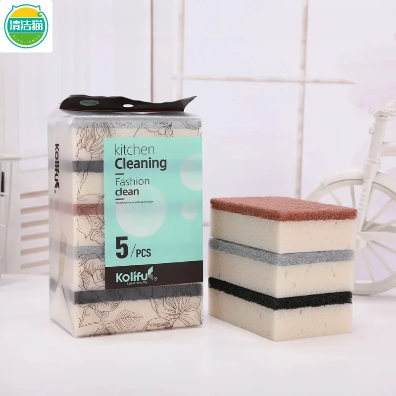 5Pack Kitchen Sponges Absorbent Dish Washing Scrubbers Strong Decontamination Reusable Cleaning Pads for Home Kitchen