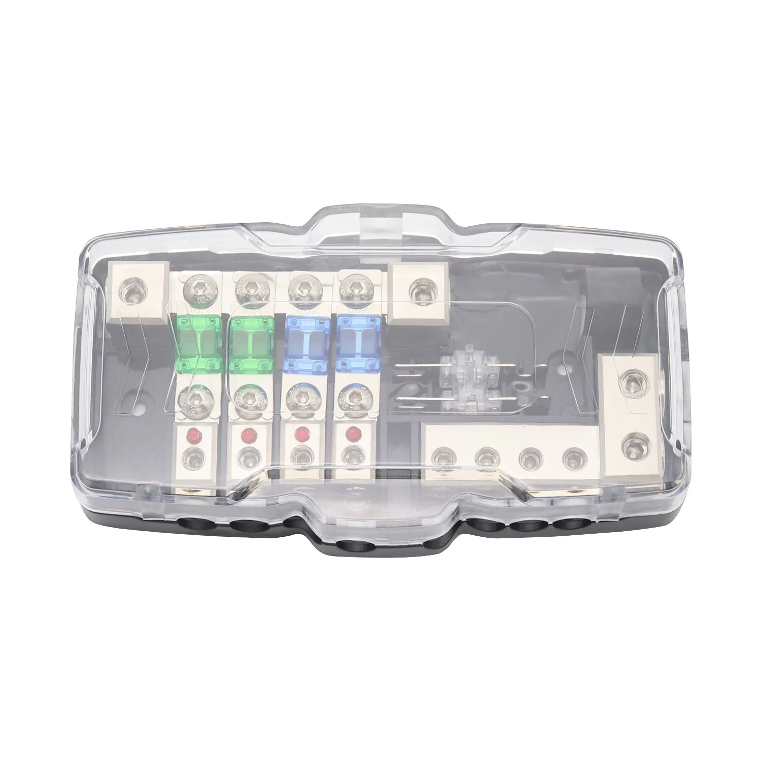 One-in multiple-out fuse holder with LED indicator light, with negative terminal block, with fuse set