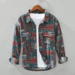 Retro Ethnic Style Shirt Jacket Men Loose Japanese Full-print Plaid Cardigan Long-sleeved Plaid Shirt Spring and Autumn