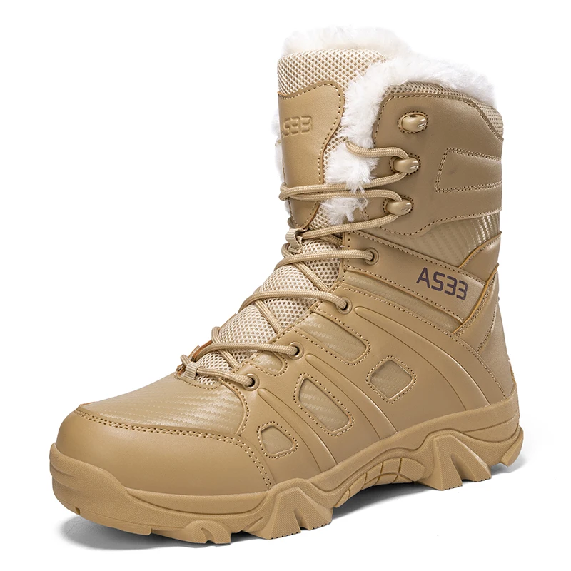 Men Winter High Top Snow Boots Fleece Lined Warm Non Slip Outdoor Hiking Walking Casual Footwear Plus Size